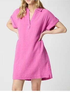 J. Crew Short Sleeve Pink Gauze Popover Dress Size Small